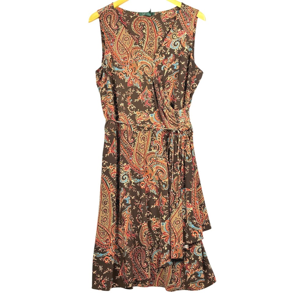 Lauren Ralph Lauren Sleeveless Faux Wrap Midi Dress 1X Classic Office Career